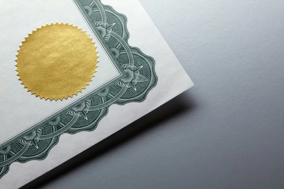 Certificate with a gold seal